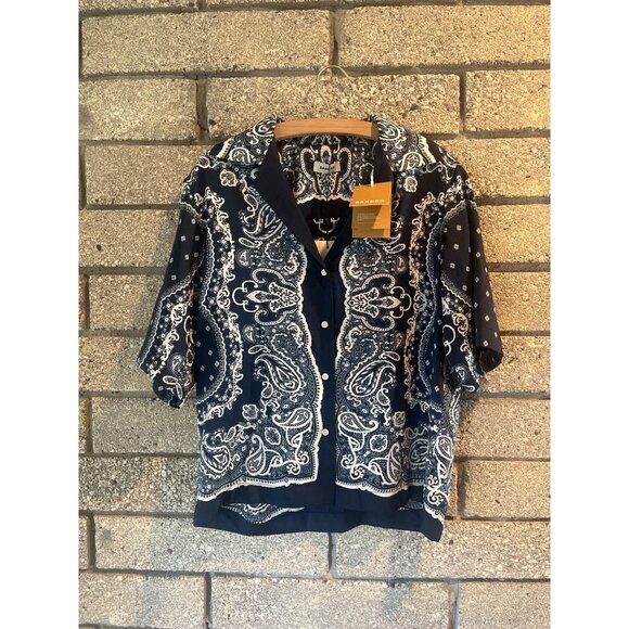 Sandro Womens Blue & White Paisley Short-Sleeve Button-Up Shirt Size 1 - Picture 1 of 10